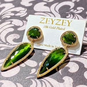 ZeyZey 18k Gold Plated Emerald Drop Earrings